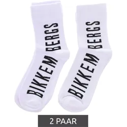 2 Paar BIKKEMBERGS Herren Freizeit-Socken mit Marken Print Baumwoll-Strümpfe BK_061 Weiß/Schwarz - 43-46