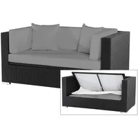 OUTFLEXX 2-Sitzer Sofa, schwarz, Polyrattan 152x85x70cm, inkl. Polster und wasserfeste Kissenbox