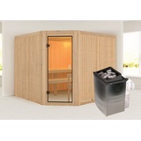KARIBU Sauna »Ysla(Eckeinstieg)«, inklusive Ofenschutzgitter und Tür beige