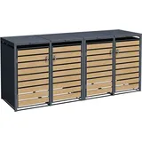 Estexo Mülltonnenbox Müllbox Mülltonnenverkleidung 4 Türen Box Anthrazit mit Holzdekor