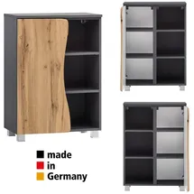 Lomadox - Badezimmer Unterschrank Mit Regal Kahla-03 In Graphit Und Wotan Eiche Nb. Mit Baumkantenoptik, B/h/t: Ca. 60/79/35 Cm