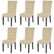 Mendler 6er-Set Esszimmerstuhl Chesterfield II, Stuhl Küchenstuhl, Nieten ~ Kunstleder, creme, dunkle Beine
