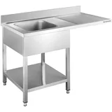 GastroHero Spülzentrum Edelstahl 1200x600 mm 1 Becken links mit Grundboden Aufkantung Spültisch Gastro Küche