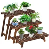 RELAX4LIFE Blumentreppe 3 tlg., Blumenregal aus Holz, Blumenständer mit 3 Ebenen, Pflanzenständer Freistehend & Kombinierbar, Pflanzentreppe für Balkon Terrasse Garten