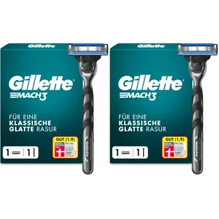Gillette Mach3 Nassrasierer Herren, Rasierer + 1 Rasierklinge mit 3-fach Klinge, Geschenk für Männer (Packung mit 2)