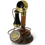 Opis Technology 1921 Cable Modell C — Candlestick Retro Telefon aus Holz, Nostalgie Festnetztelefon mit Wählscheibe (inkl. */#) und Metallklingel (Ohne Bluetooth)