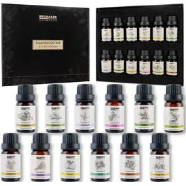 Brubaker 12er-Set Ätherische Öle 12 x 10 ml - Lavendel Rose Rosmarin Kamille Zitrone Zeder Patchouli Salbei Ylang-Ylang Kardamom Argan Teebaum