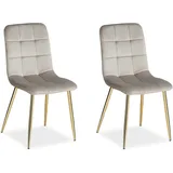 Homestyle4u Esszimmerstuhl 2er Set in Beige und Gold Samt 2333
