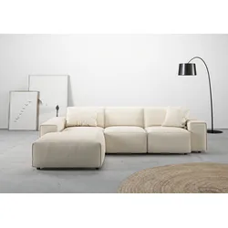 Ecksofa ANDAS "Glimminge L-Form auch in Breitcord, Feincord + Easy care-Bezug", beige (natur), B:264cm H:71cm T:191cm, 100% Polyester, Sofas, Breite 264, Zierkissen