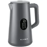 Klamer Wasserkocher Edelstahl 1,5L 1800W elektrischer Wasserkocher grau mit Temperatureinstellung zwischen 40-100°C, Teekocher BPA-frei