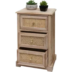 Mendler Kommode HWC-K87, Schubladenschrank Schrank, Holz FSC-zertifiziert Rattan 63x40x28cm ~ naturfarben