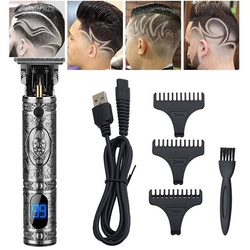 Daskoo Haarschneider Profi mit 3 Kamm LED-Display, Wasserdicht, Bartschneider Herren, Männer Haarschneider, Elektrisch Barttrimmer silberfarben