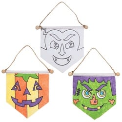 Halloween Stoffbanner zum Ausmalen (pro Set 3) Halloween Bastelbedarf