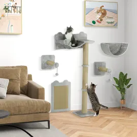 PawHut Katzen Kletterwand 5 tlg. 140 cm silber