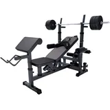 GORILLA SPORTS®Hantelbank mit Gewichten - 170 cm Hantelstange, 40/70/100 kg Hantelset, Beincurler, Butterfly, Dip-station, Curlpult - Trainingsbank, Fitnessstation, Kraftstation mit Langhantel