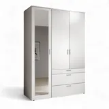 Die Möbelfundgrube Kleiderschrank mit Spiegel - Vielseitiger Drehtürenschrank 3-türig für Ihr Schlafzimmer - 135 x 195 x 56 cm (B/H/T)