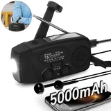 Solar Kurbelradio mit Powerbank 5000mAh, LED Licht 3-fach, SOS Funktion, AM/FM/NOAA Wetter, tragbar für Camping & Outdoor