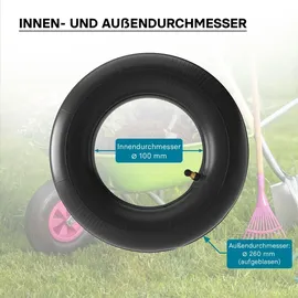 Wiltec Schlauch für Reifen Größe 3,50-4, bis 100 kg Traglast, mit abgewinkeltem Ventil TR87