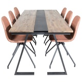 ebuy24 Jakarta Essgruppe Esstisch Teak und 6 Polar Esszimmerstühle PU Kunstleder braun.