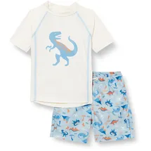 Playshoes Unisex Kinder UV-Schutz Bade-Set zweiteilig Schwimmshirt Badeshorts Badebekleidung, Dino Ecru, 134/140