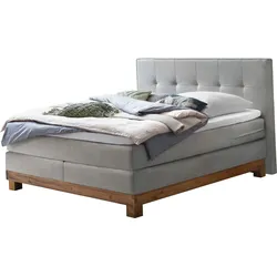 Boxspringbett HASENA "Finca", grau (grau, wildeiche natur), B:168cm L:210cm, Komplettbetten, Boxspringbett, mit Punktstepung im Kopfteil, Unterbau in Wildeiche, Federkernmatratze