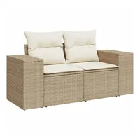 vidaXL Gartensofa mit Kissen 2-Sitzer Beige Poly Rattan