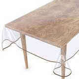 Tischdecke Transparent abwaschbar Durchsichtig Folie mit Saum in Beige 260x140cm 0,5mm