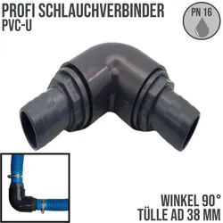 38 mm PVC PROFI Winkel 90° Schlauch Verbinder Stutzen Tülle Pool Teich Garten - ...