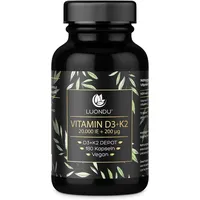 Luondu Vitamin D3 20.000 I.E + Vitamin K2 MK7 200 Mcg Depot (180 Kapseln Vegan)