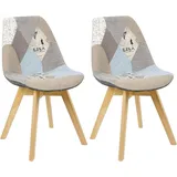 Woltu 4-Fußstuhl (2 St), Patchwork Stühle, Leinen Stoff Holzbeine grau