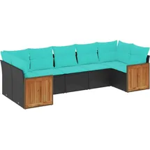 vidaXL 7-teiliges Gartensofa-Set mit Kissen, schwarzes Polyrattan - Schwarz