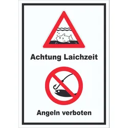 HB-Druck Achtung Laichzeit Angeln verboten hochkant Schild A1 Rückseite selbstklebend