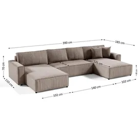 beautysofa Ecksofa Parys U Eckcouch mit Schlaffunktion und Bettkasten U-Form Polsterecke aus Cord-Bezug 390 cm Ecke u-förmig, Farbe: Cappucino, Poso 02 - Hellbraun