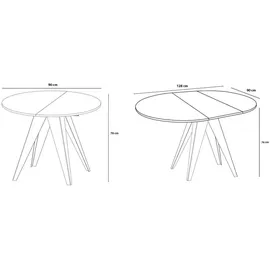Feldmann-Wohnen Esstisch, Eiche Bianco, Schwarz, Holz, Rund,Rund, Stativgestell, 90x76x90 cm, Esszimmer, Tische, Esstische