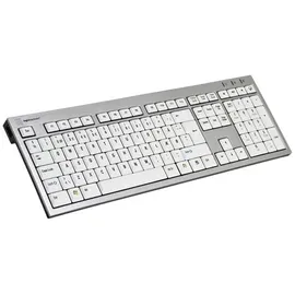LogicKeyboard Premium Line Kabelgebunden Tastatur Deutsch, QWERTZ Grau Multimediatasten, USB-Hub, Geräuscharme Tasten