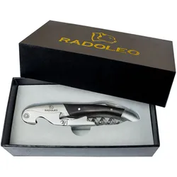 RADOLEO® Kellnermesser EBONY - Korkenzieher &amp; Weinöffner | Profi Sommeliermesser...