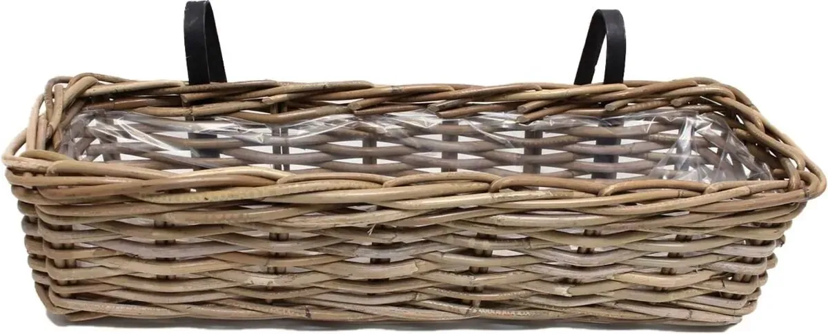 Rattan-Balkon-Pflanzgefäß – 60 x 18 x 16 cm – Balkonkorb – hängender Balkon-Pflanzgefäß – Balkon-Gartenzubehör – braun