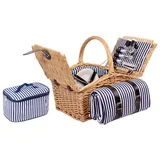 4 Personen Weiden Picknickkorb Komplettset Picknickkoffer Besteck Teller (Braun)