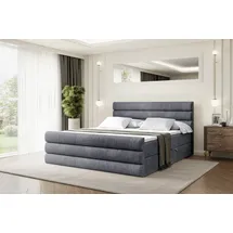 altdecor Boxspringbett mit Fußteil, H4 Matratze und Topper - 160x200 cm - CELESTIA-Z - Dunkelgrau Samt - Polsterbett mit Bettkasten und Lattenrost... - Dunkelgrau