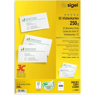 Sigel Visitenkarten LP801 satiniert weiß 250 g/qm, 400 St.