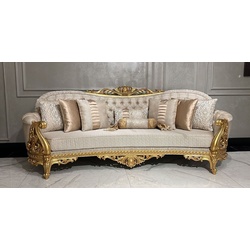 Casa Padrino Luxus Barock Wohnzimmer Sofa Gold Muster / Gold - Prunkvolles Barockstil Sofa - Luxus Wohnzimmer Möbel im Barockstil - Barock Möbel - Edel & Prunkvoll