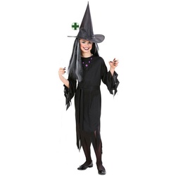 Karneval-Klamotten Hexen-Kostüm schwarzes Hexenkleid mit Hexenhut Kinder, Kinderkostüm Mädchenkostüm Halloween Kleid mit Hut schwarz 140