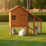 zooprinz Hasenstall Kaninchenstall Bauernhaus | XXL | mit Auslauf | Massivholz | 140x120x55cm (BxHxT) | Wetterfest - Braun