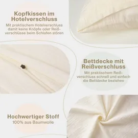 Blumtal Musselin Bettwäsche Beige 200 x 200 cm + 2 x 40 x 80 cm