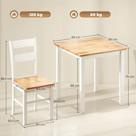 Homcom Esstisch 69 x 69 cm Esszimmerstühle 2er Set Küchentisch für 2-4 Personen Küchenstuhl mit Rückenlehne, aus Holz, für kleine Raum, Küche, Esszimmer Eiche