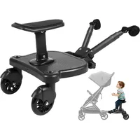 Fridgestea Universal Buggy Board mit 360°Zweirad Design, Kinderwagen-Trittbrett mit Sitz, Kiddy Trittbrett mit LED-Blitzräder für 3-7 Jahre (25kg)/alle Kinderwagen, Schwarz