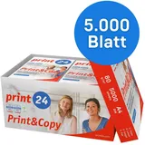 print24 Druckerpapier Kopierpapier 5000 Blatt 10 x 500 A4 80g Premium Hochweiß CIE Testsieger PEFC Umweltzertifikat