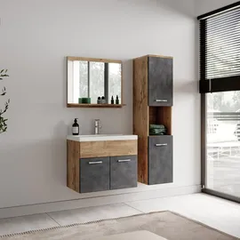 Badplaats Badezimmerschrank Montreal mit 2 Türen Kastanien Eiche / Grau - 30 x 30 x 130 cm