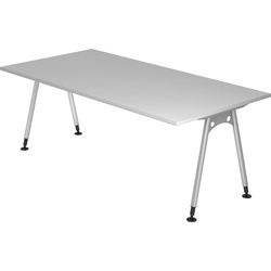 bümö Schreibtisch Schreibtisch Serie-A, Rechteck: 200 x 100 cm – Dekor: Grau grau
