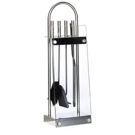 Relaxdays Kaminbesteck Edelstahl 5-teilig 0,75 m Silber